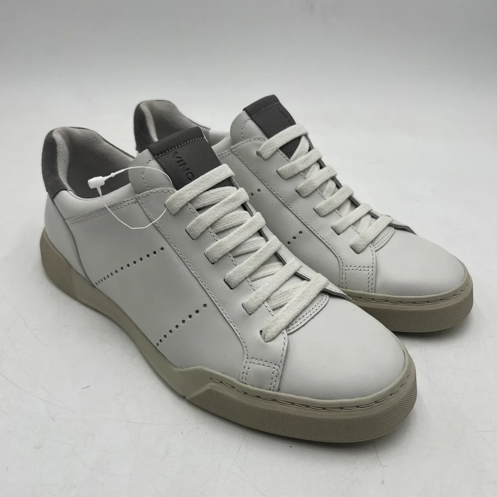 Vince Mercer Shoes Mens 7.5 White Gray Leather Low Top Casual Sneakers Classic - Picture 1 of 10